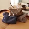 A Square Striped Fabric Makeup Bag with a Three-Dimensional Design, Featuring a Zipper for Storage, Perfect for Travel And Carry