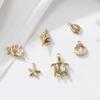 5pcs/set Ocean Shell 3d Brass Charms 18k Gold Plated With Transparent Zircon Marine Brass Pendant  Summer Necklace Findings