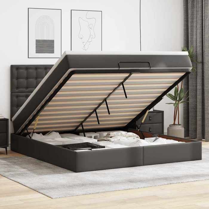 VidaXL Ottoman Bed Frame with Mattress Black 180x200 Cm Faux Leather 3313016