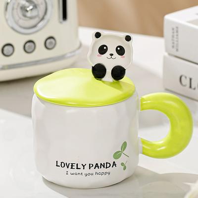 Panda Cartoon Mug with Lid Spoon Ceramic Cup High Value Water Cup Gift Home Creative Cup Girl Couple