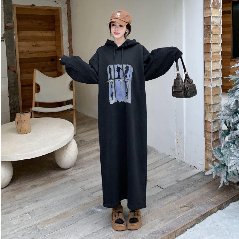YYFS Damenmode Herbst Winter Langarm Kapuzenpullover Lockere Taille Freizeitkleider
