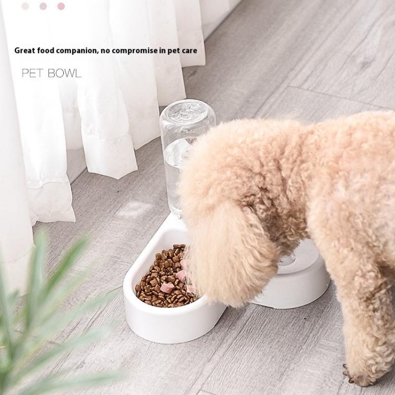 2-In-1 Automatic Drinking Love Pet Bowl Multi-Functional Pet Dog Cat Food Bowl Food Container With Waterer Pet Waterer Feeder