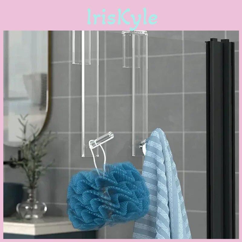 Door Acrylic Shower Bathroom Hook Over Glass Door Shower Towel Rack Punchfree Bathroom Bathrobe Hanger Transparent Towel Hooks