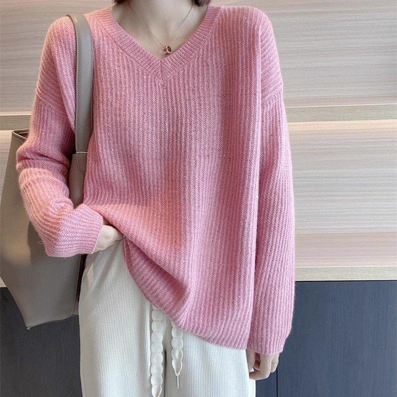 Весна и Осень Новый Повседневный Универсальный Облегающий Свободный Воротник Модный Женский Вязаный Свитер с Длинным Рукавом Тренд M