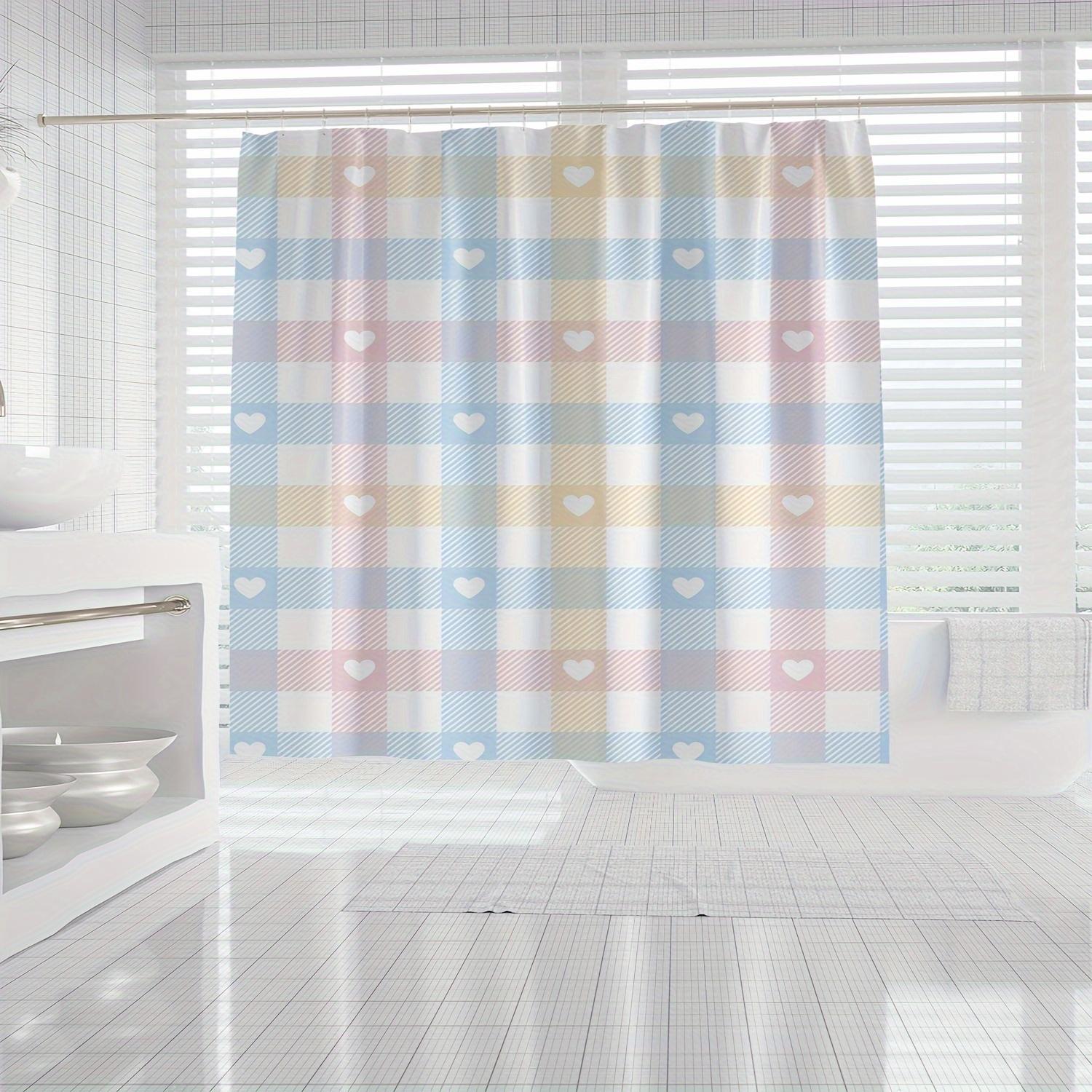 

Colorful Love Plaid Curtain - Waterproof, Hooks Included, Bath Partition, Home Decor W60H190(CM)-1 Pcs
