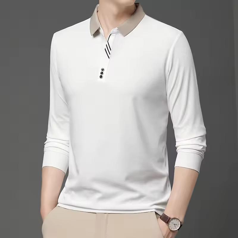 Spring Autumn Men's Business Casual Long Sleeved Shirt Solid Color Polo Shirt Breathable Comfortable Versatile Top