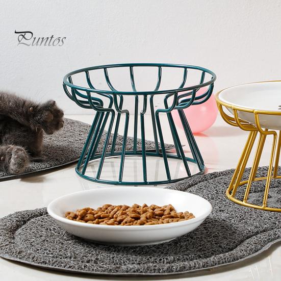 Pet Feeder Bowl Ceramic Anti-overturn Raised Iron Stand Protect Cervical Treat Dish Vertebra Cats Dogs Water Food Feeding Supplies