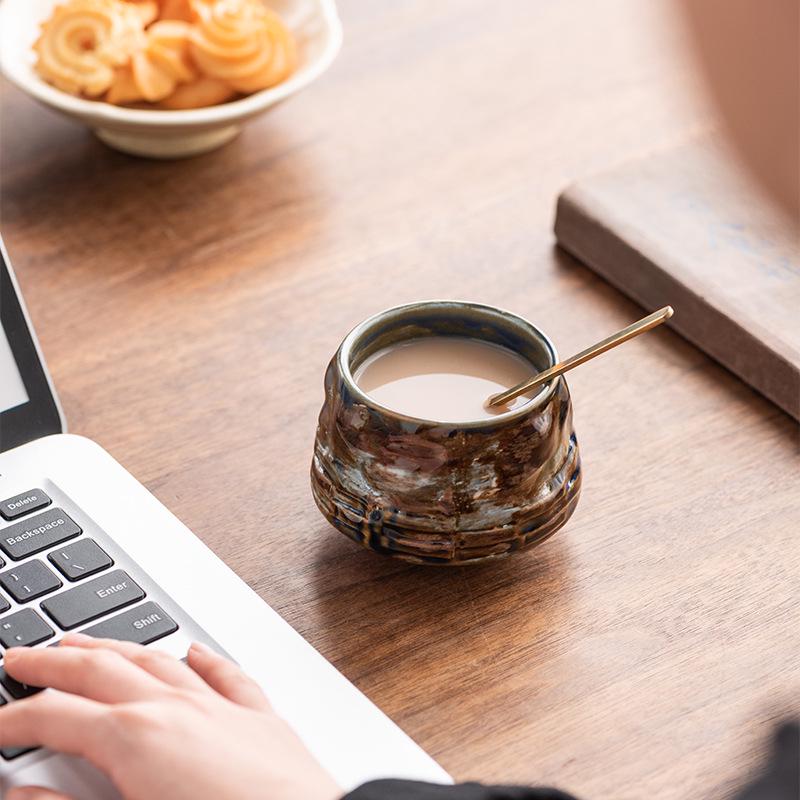 Retro Ceramic Kiln-Change Mug: Pleated Coarse Pottery Coffee Cup
