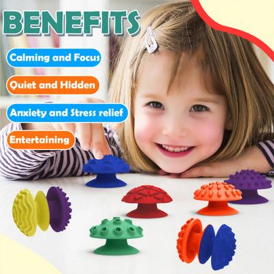 Yousheng 6Pcs/Set Silicone Textured Mushroom Sensory Toy with Suction Cup Anxiety Stress Relief Sensory Stone Mini Textured Worry Stone Fidget Toy