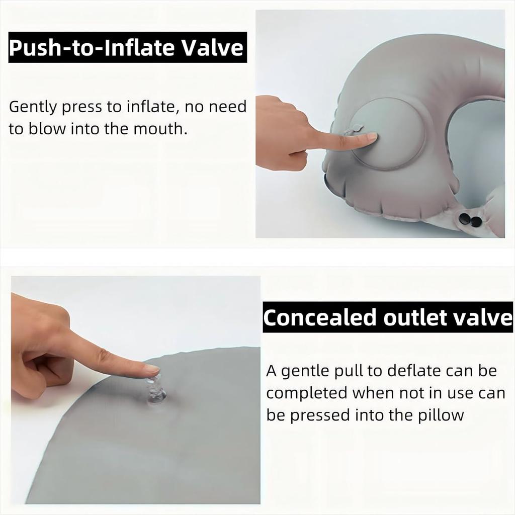 Verstellbares aufblasbares Nackenkissen, Taillenkissen, tragbares aufblasbares Kissen mit Augenmaske, Ohrstöpseln, Handtasche