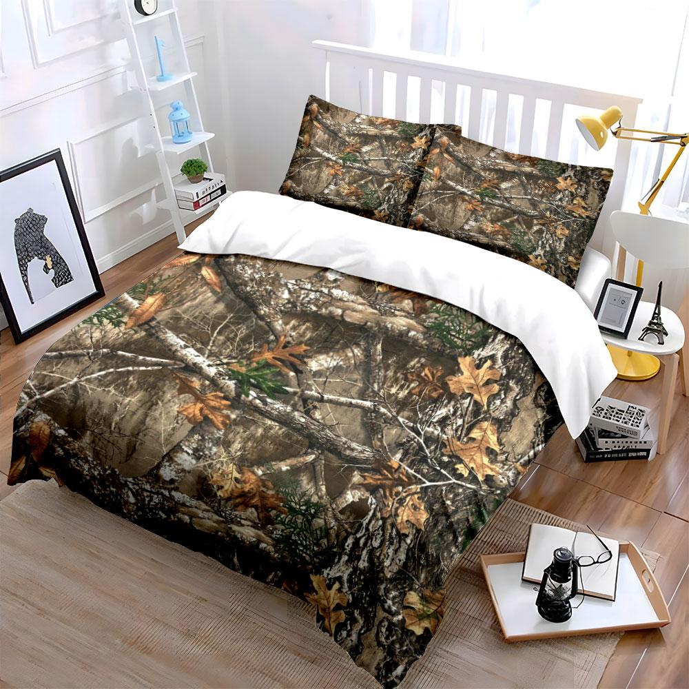 Grosstor Unisex Real Tree Camouflage 3Pc Set For Hunting Kid's And Adults' Bedroom Decor, Exquisite Three-Piece Bedding Set Gift