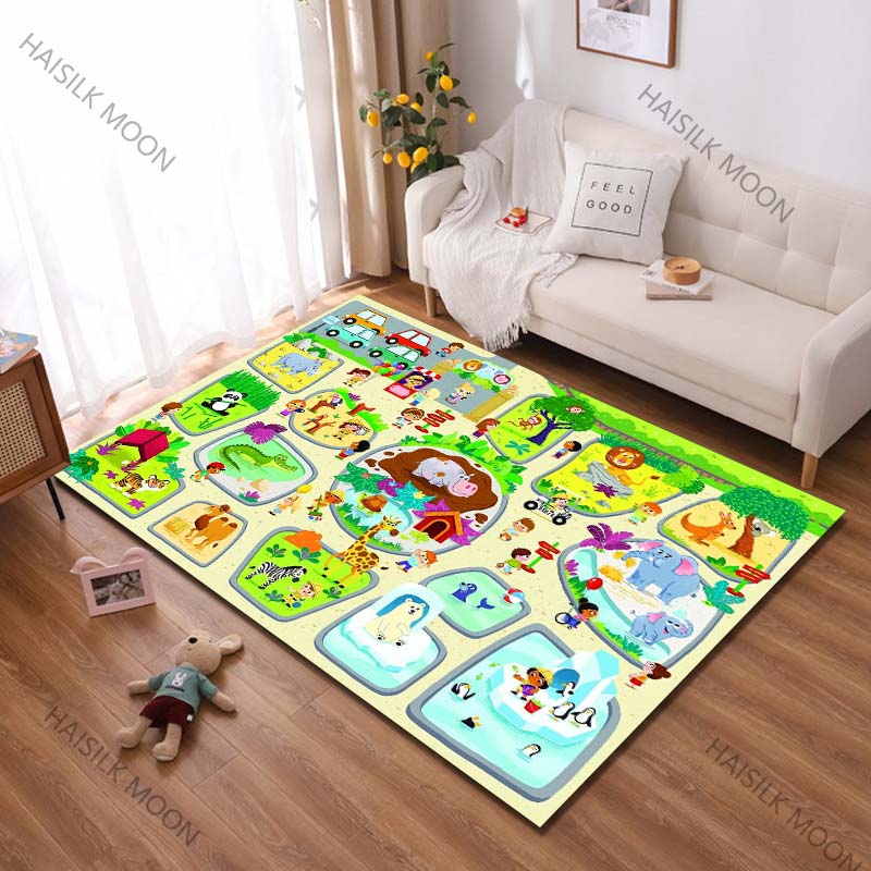 1PC Cartoon Zoo Printing Carpet Rug for Living Room Bedroom Sofa Doormat Decor Kids Play Home Area Rug Non-slip Floor Mat Gift