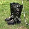 Retro Hochwertige PU Reißverschluss Große Größe Lange Stiefel 2025 Neue Damenschuhe Herbst Vielseitig Runde Spitze Quadratischer Absatz Damenstiefel