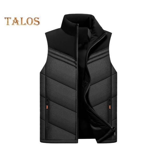 Męska bawełniana kamizelka ze stójką, bez rękawów, zapinana na suwak, z kieszeniami, kolorowy wzór w paski, gruba termiczna ocieplana kamizelka