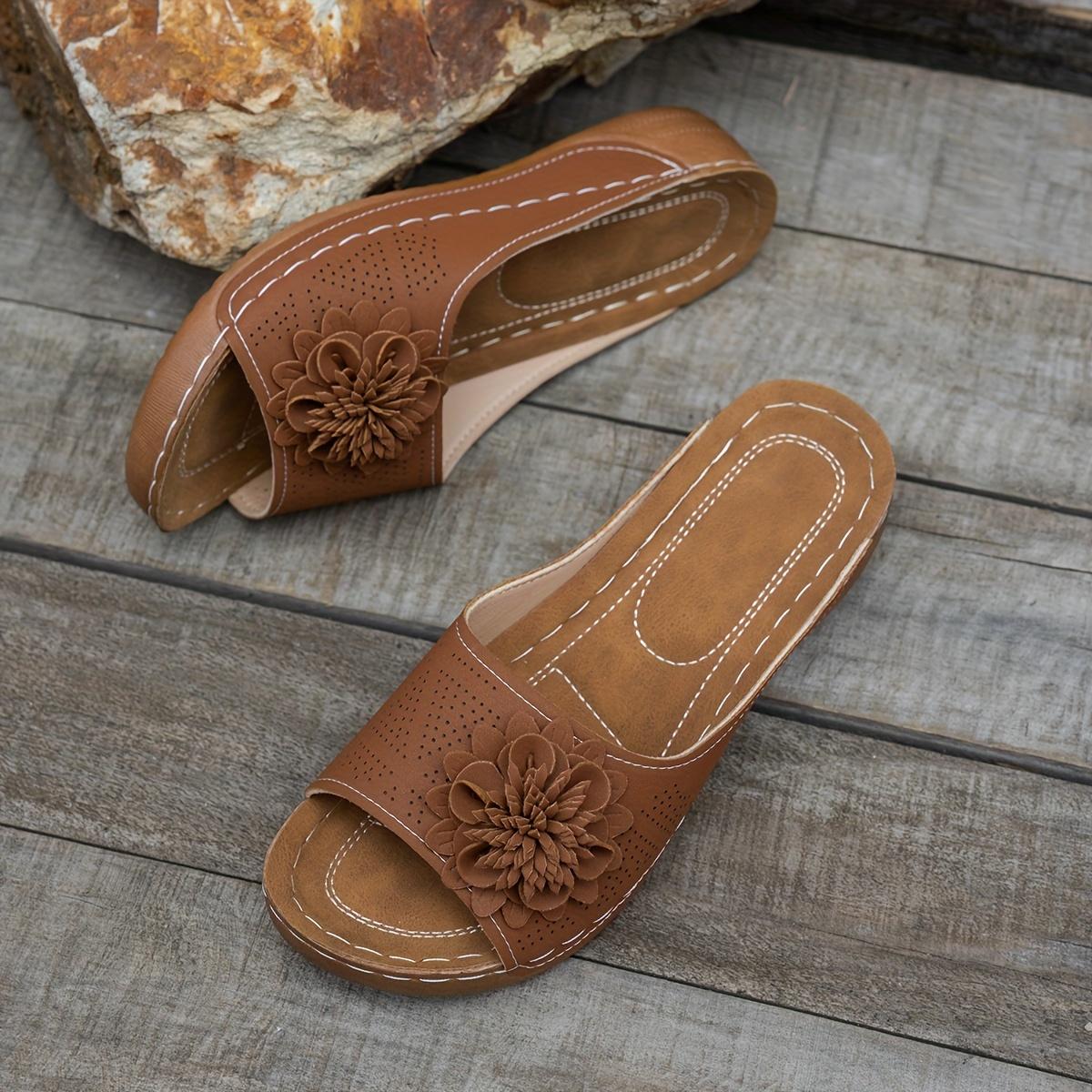 

Женские открытые тапочки на плоской подошве с цветочным декором, пляжные сандалии, плоская подошва, однотонная удобная повседневная обувь, сандалии на плоской подошве с толстой подошвой 43