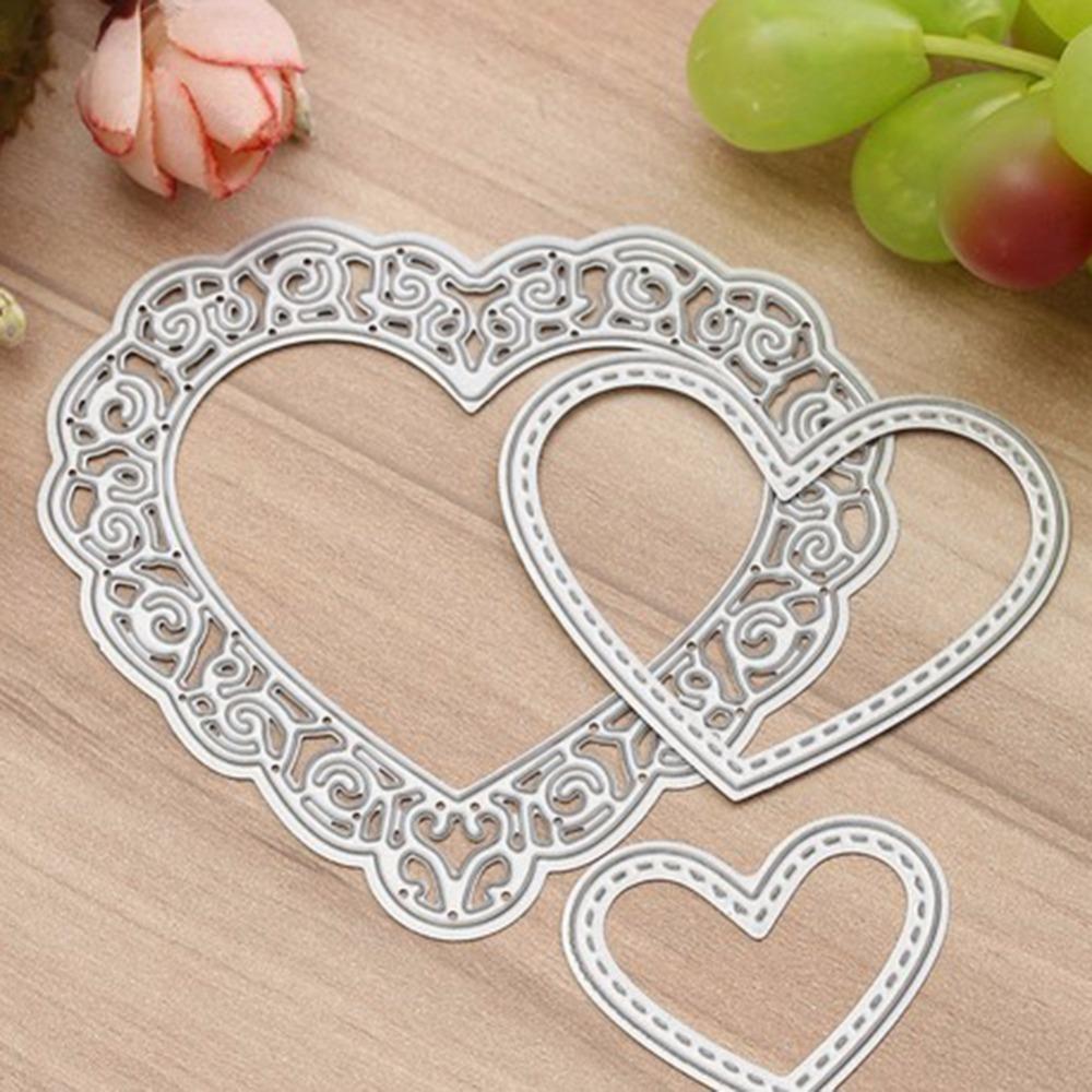 3Pcs Heart Lace Hollow Frame Metal Steel Cutting Dies Stencil DIY Paper Card Embossing Die Template