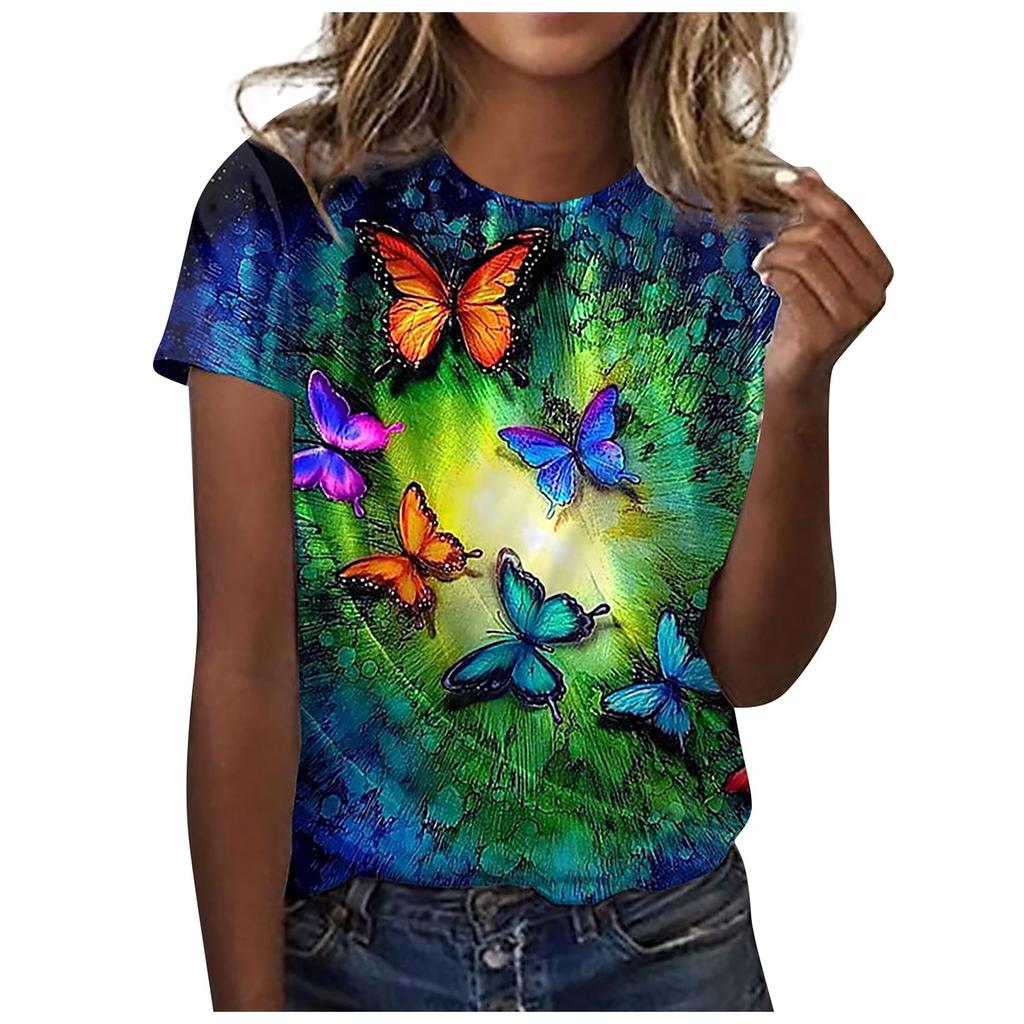 Women's Fashion Large Size Printed Hedging Loose Short Sleeve Tops