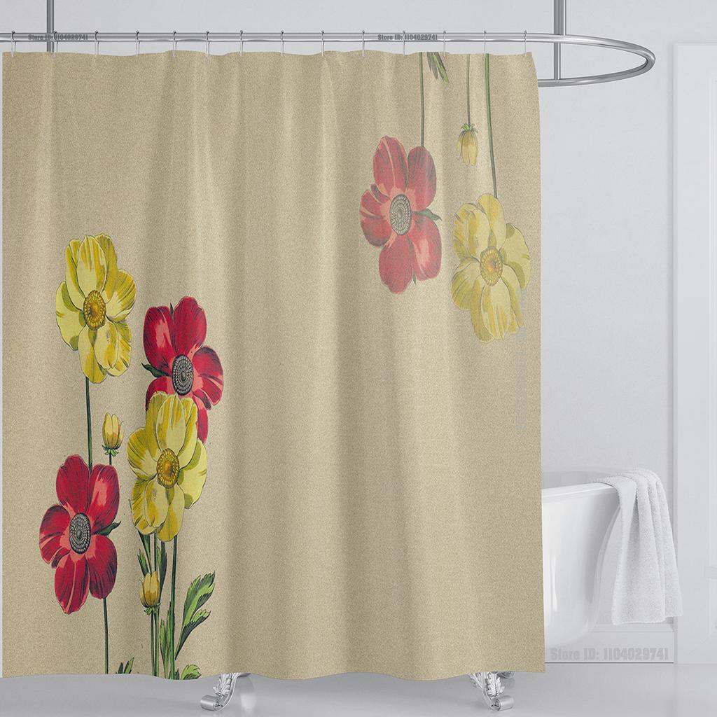 Plant Floral Shower Curtain Waterproof Shower Curtain Polyester Fabric 3D Printed Curtain Bathroom Decoration With Hooks