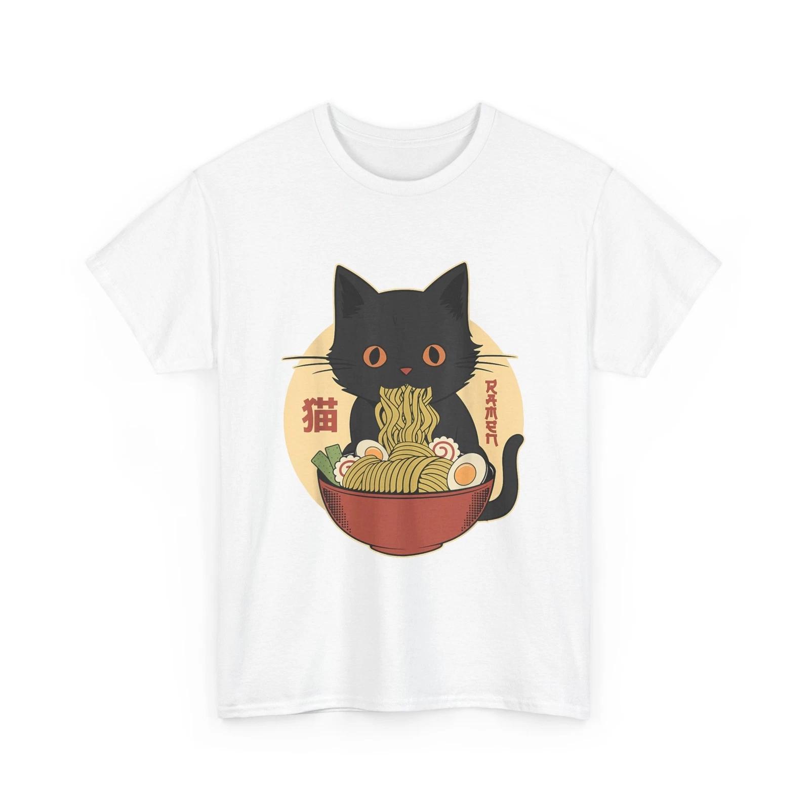 Cat Ramen Funny Graphic Tees Japanese Kawaii Cat Anime T shirt M