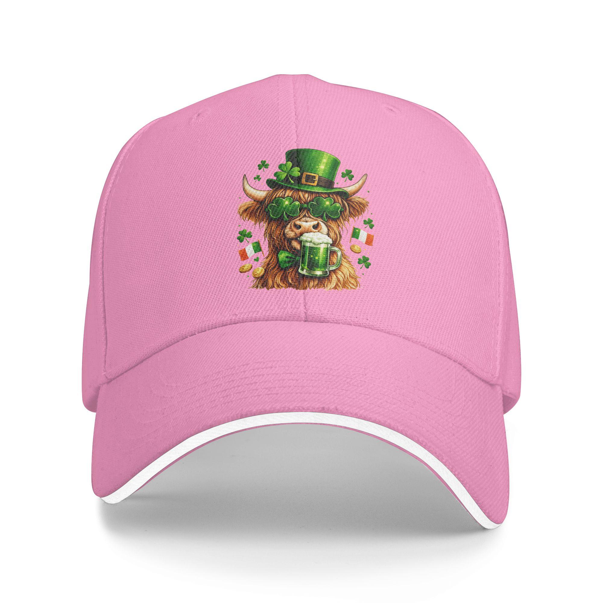 

St Patricks Day Cow Baseball Cap Outdoor Sports Breathable Hip Hop Hats Unisex-Teens Fitted Retro Print Baseball Caps One Size розовый