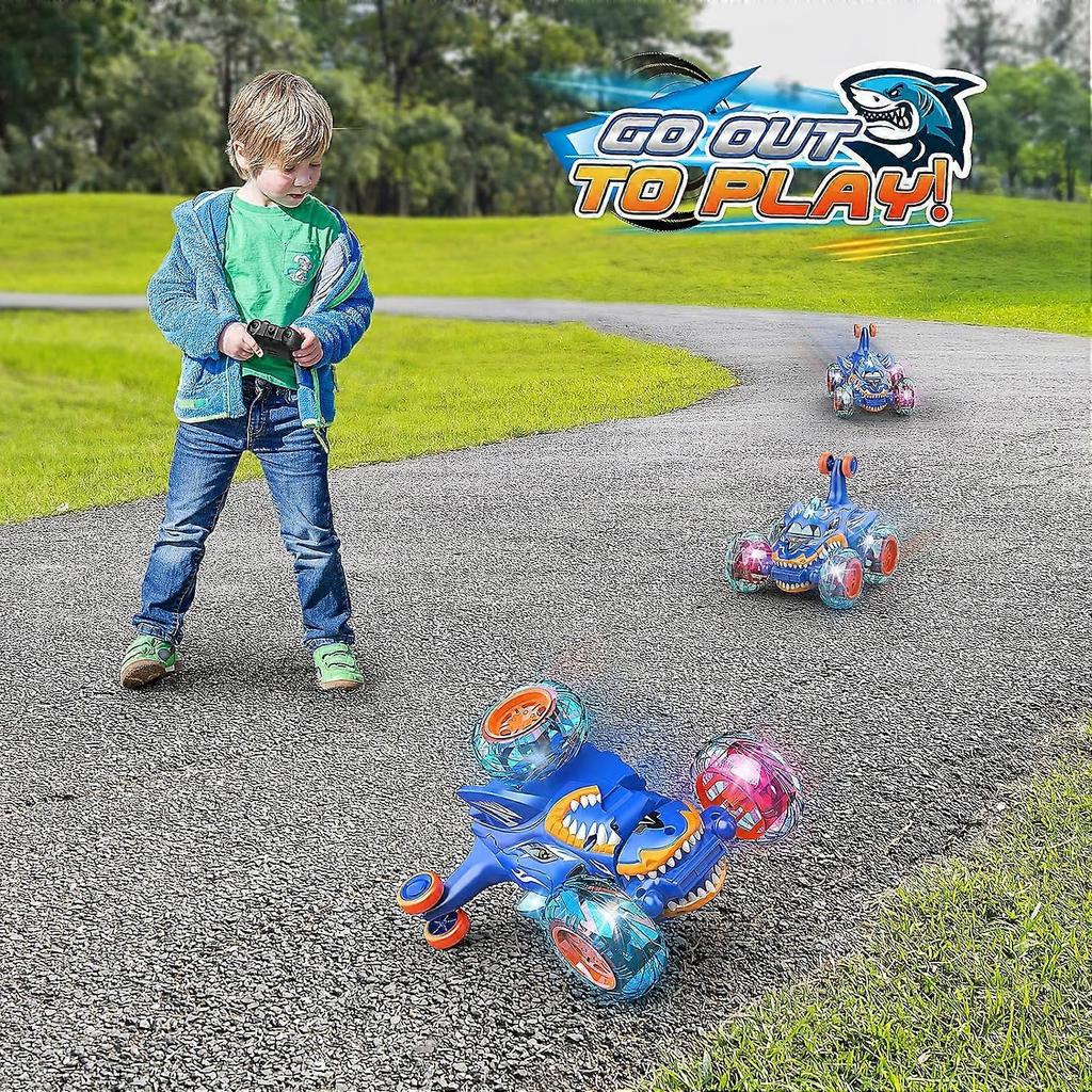 RC Car Toys for Boys 3+: Shark Remote Control Stunt Cars for 4 5 6 7 8 Year Old Boy Gift 360 Rolling Twister with Lights Outdoor Toy Birthday Gifts fo