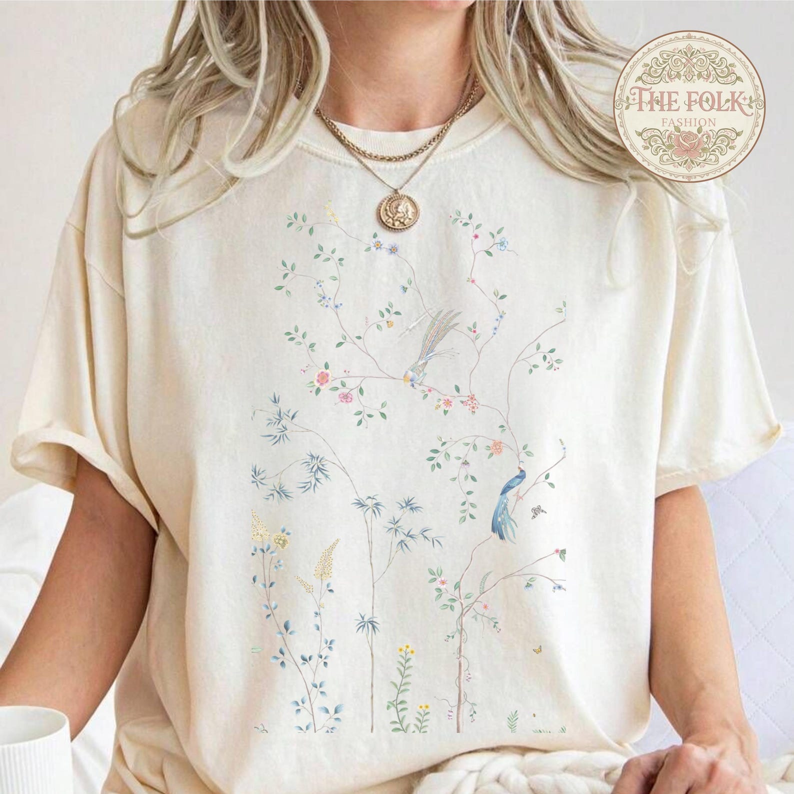 Vintage Peacock Floral Shirt, Chinoiserie Bird Graphic Tee, Aesthetic Botanical Women Tshirt, Comfort Colors Floral Shirt, Nature Lover Gift 3XL