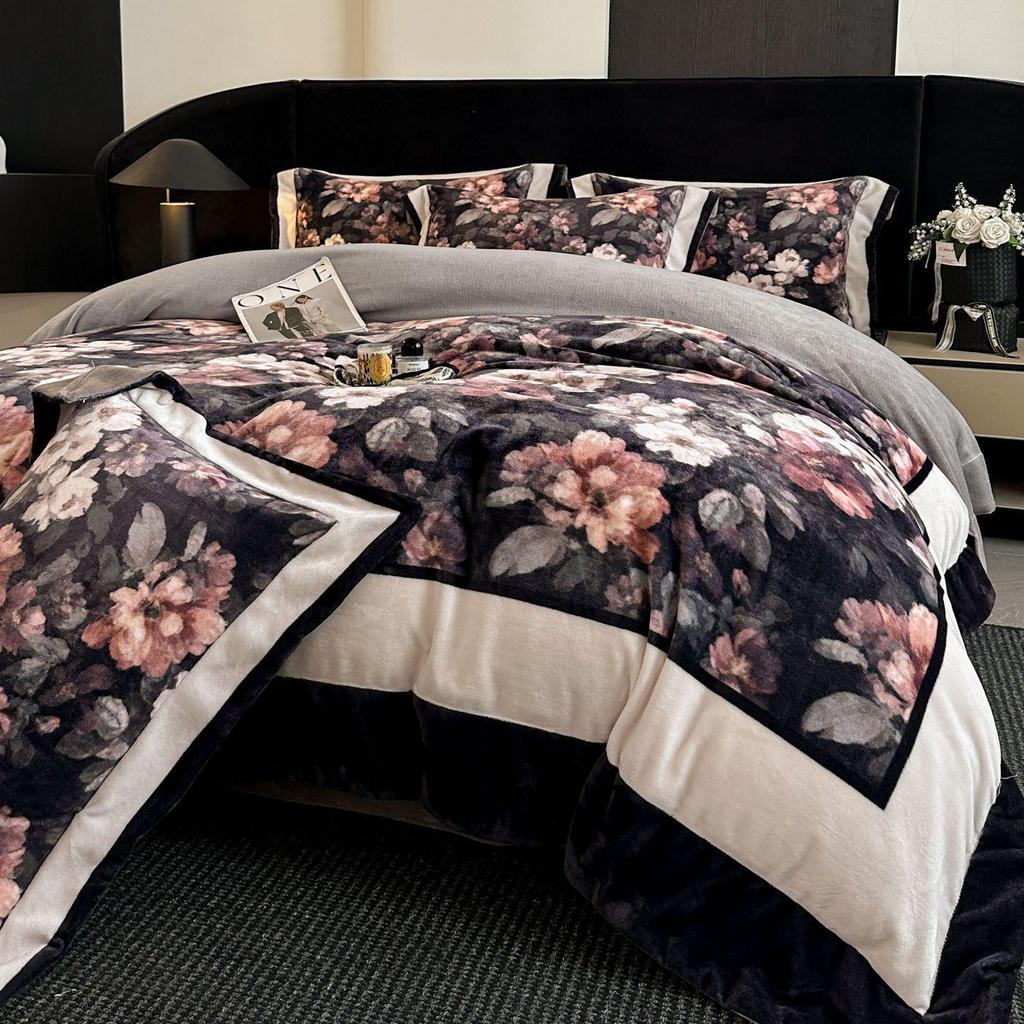 G5Z Französisches Retro Luxus Warmes Koralle Bettwäscheset - 4 Teile (Doppelseitige Bettwäsche & Bettbezug)