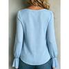 Women S V Neck Loose Fit Solid Color Long Sleeve Shirt