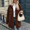Women'S Solid Color Long Sleeve Hooded Corduroy Jacket Coat