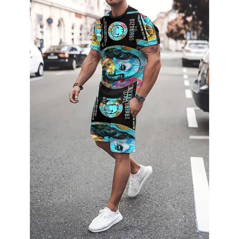 New Hawaiian Men's Beach T-shirt Shorts 2-piece Set Coconut Print Short Sleeve and Shorts Clothing Summer Holiday Men's Clothing