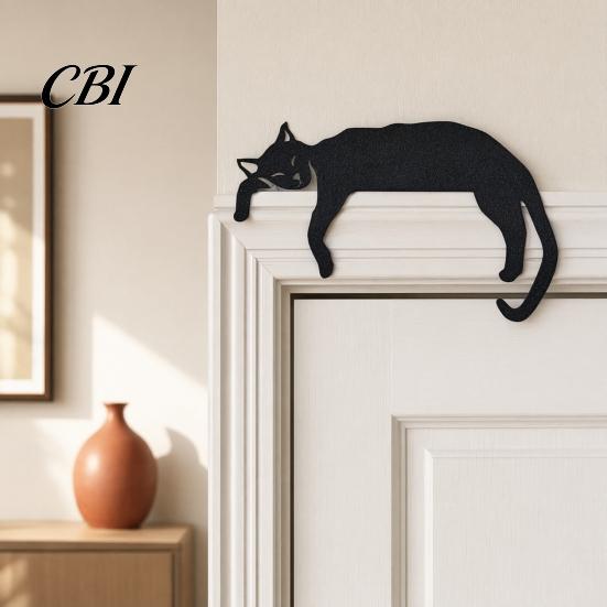 Door Frame Decoration 3D Printed Sleeping Cat Top Decor, Lazy Kitten Silhouette Ornament, Self-Adhesive Cartoon Burr-Free Wall Accessory Animal Decor