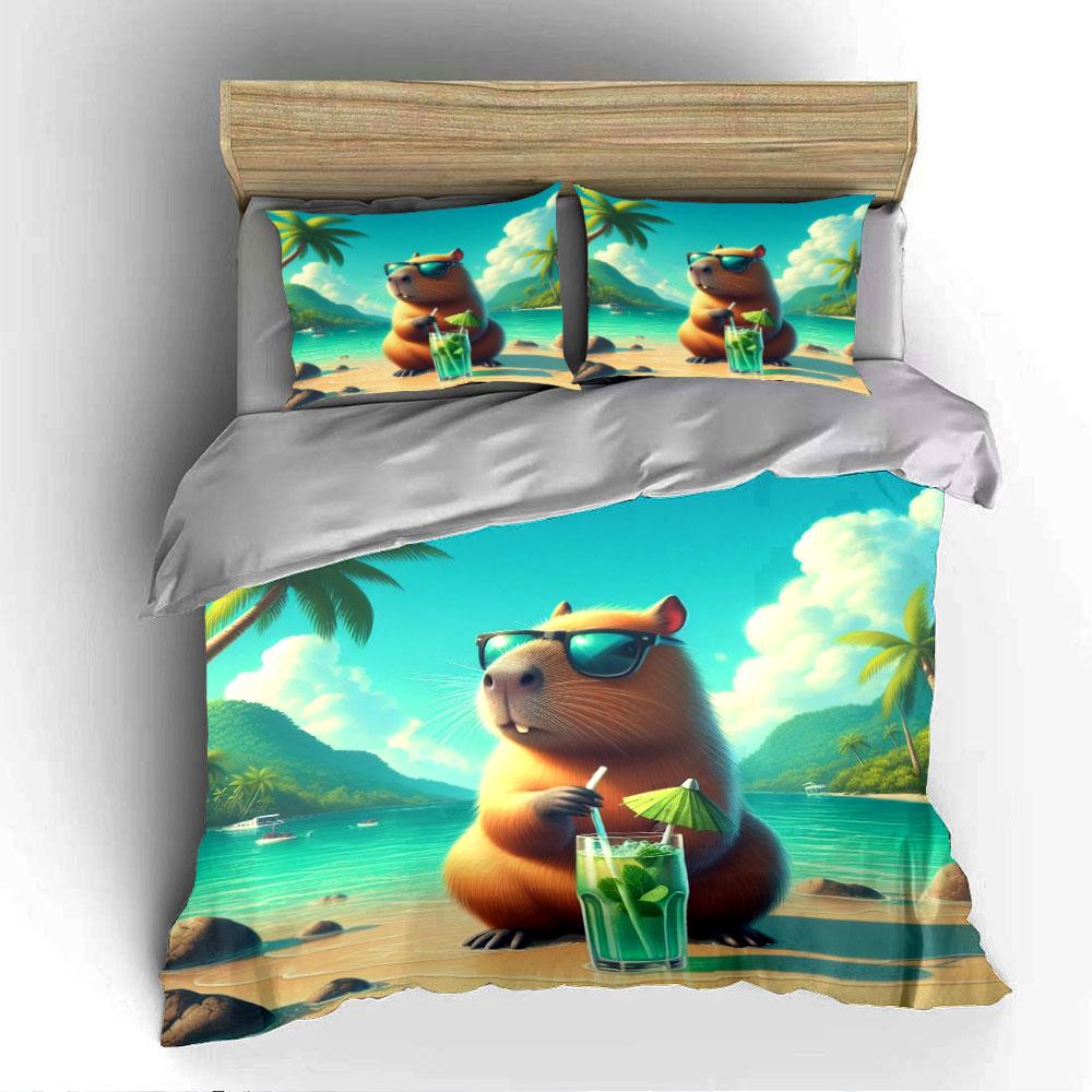 Entspanntes Capybara Strand Design Bettwäsche Bettbezug Set Bettbezug Kissenbezüge (1 * Bettbezug 2 * Kissenbezüge, ohne Bettdecke)