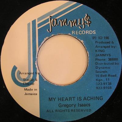 7inch Record GREGORY ISAACS - My Heart Is Aching NONE Jammy's Records 1989 Jamaica Reggae, Ska & Dub Used