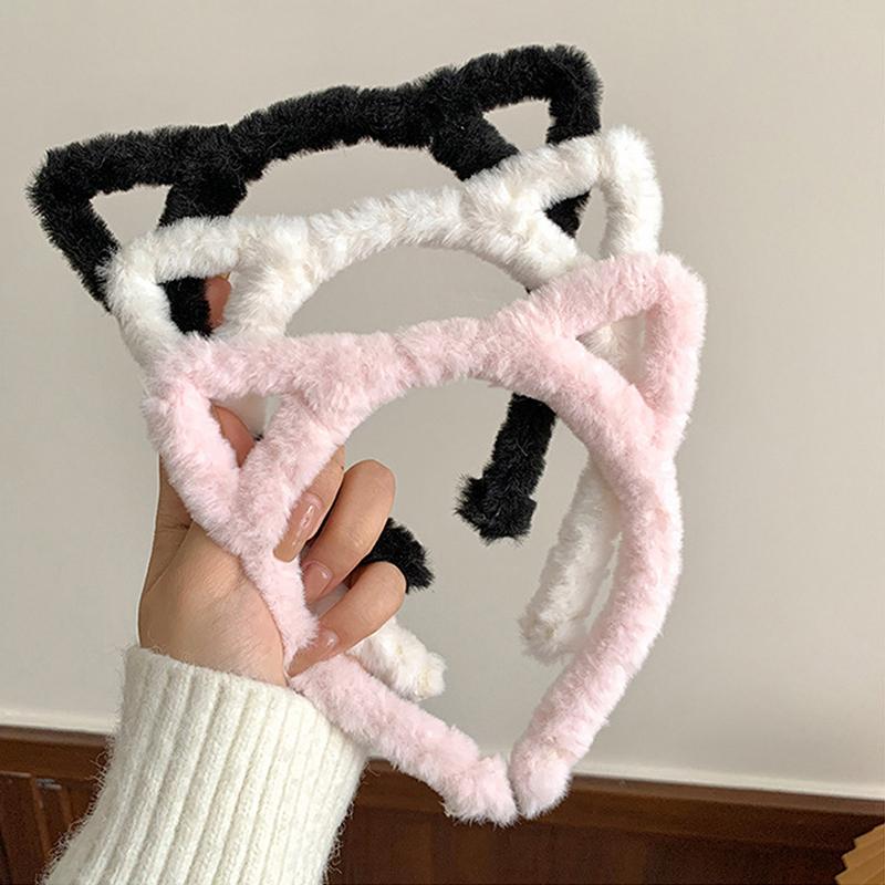Opaska na głowę z kocimi uszami Pluszowa Zimowa Futrzana Królicze Uszy Opaska do Włosów Śliczna Gumka do Włosów Futrzana Opaska Słodka Opaska do Mycia Twarzy Dziewczęca Obręcz do Włosów Akcesoria do Włosów
