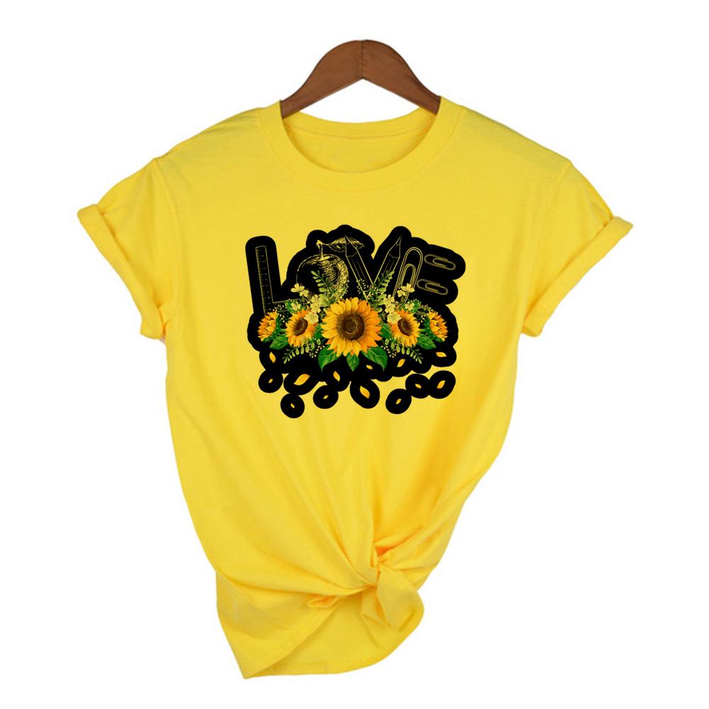 Women Graphic Sunflower T Shirt Watercolor Female Print Vintage World Compass Camera Flower Ladies Camisas Mujer