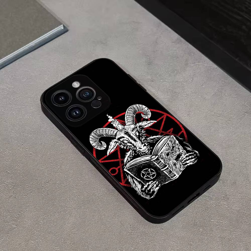 Satanic Goat Satan Devil Phone Case For iPhone 16,15,14,13,12,11 Plus,Pro Max,XS,X,XR,SE,Mini,8,7,Soft Silicone Black Cover