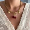 Cherry Girl Red Pearl Pendant Earrings & Bracelet Necklace Set - Titanium Steel with Color Retention