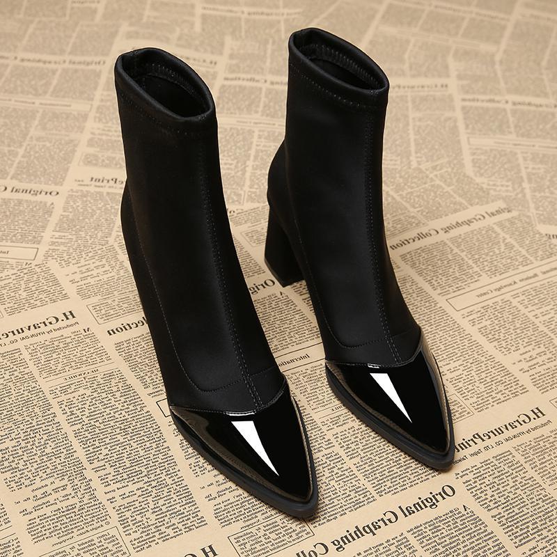 Fashion Women Chunky Mid Heels Ankle Boots Women 2024 New Pointed Toe Trend Winter Designer Shoes Goth Walking Snow Chelsea Boots Women