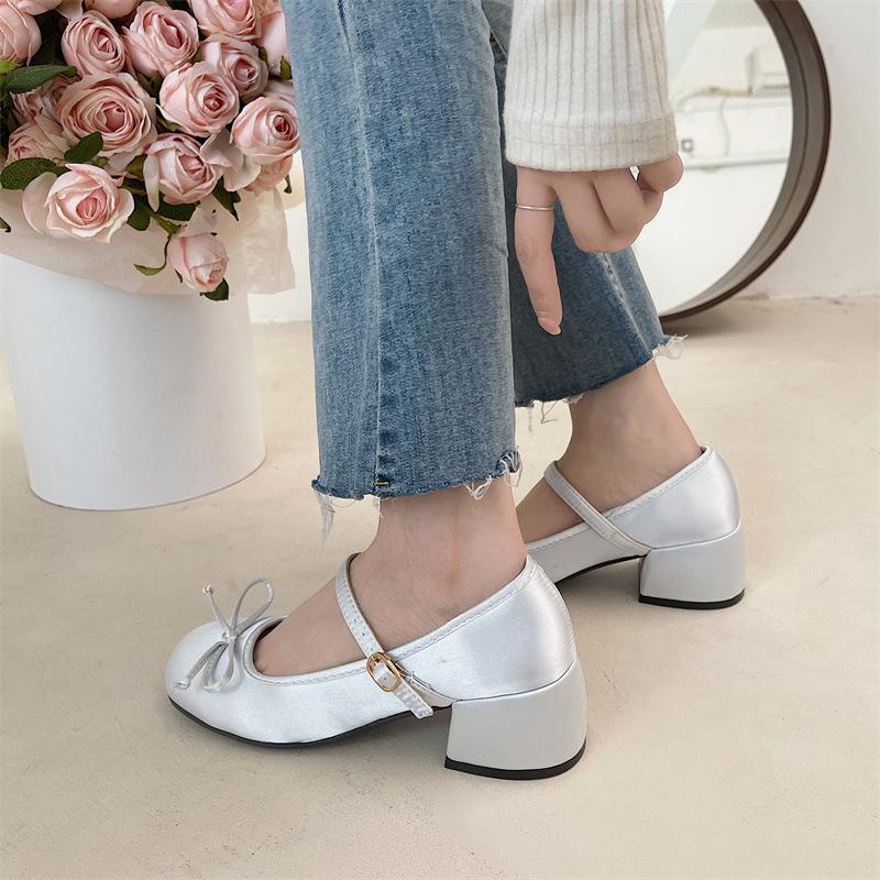 Korean Version of Sweet and Cute Fairy Style Mary Jane Single Shoes, Spring Light Mouth Thick Heel Lolita with Skirt Shoes