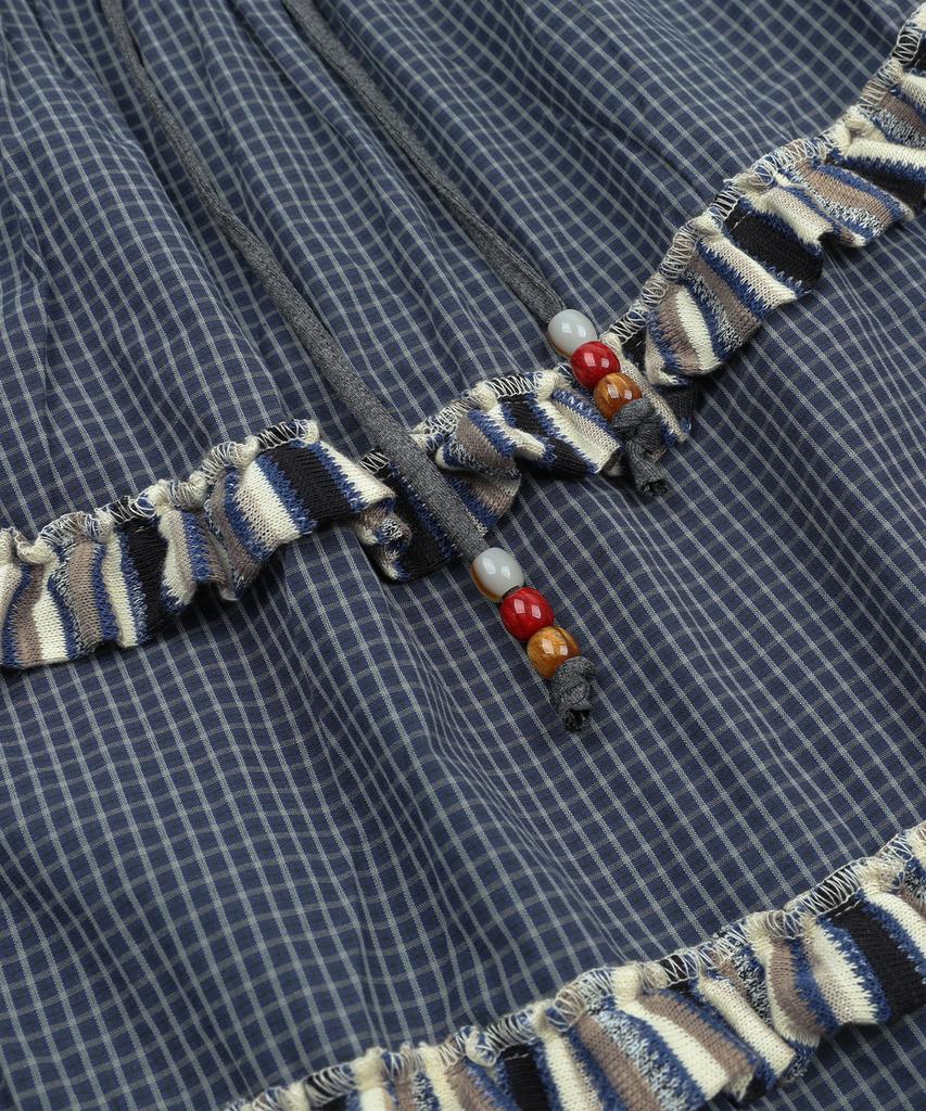 Lunakihu Wxsk019 Yurarimori Check Smoked Banding Skirt (Navy)