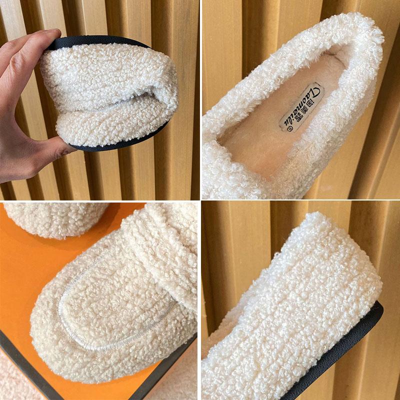 Fashion 2025 Ladies Luxury Lambswool Loafers Moccasins Femme Winter Cotton Shoes Women Warm Plush Slip On Curly Furry Sheep Fur Flats