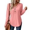 Tops For Women Long  Sleeve  Pullover V Neck Button Casual  Shirts  Top