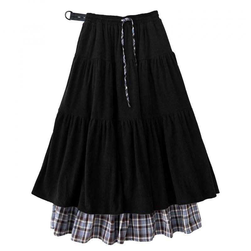 

Autumn/Winter Corduroy Double-Layer Plaid Long Skirt for Pregnant Women (No Support Belt) L
