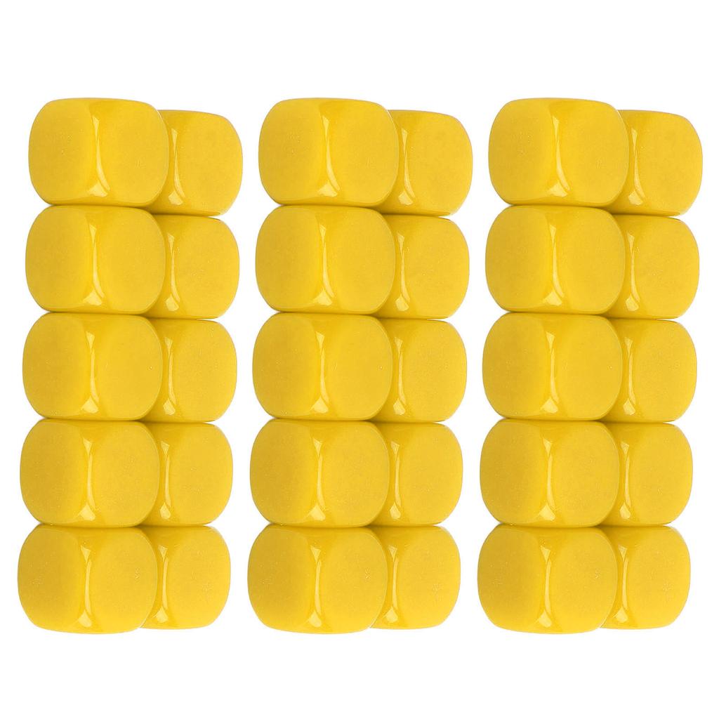 30PCS 16MM Blank Dice Set Plastic Rounded 6 Sided Dice Cubes For Game Party Fun DIY Sticker Math Teaching Yellow