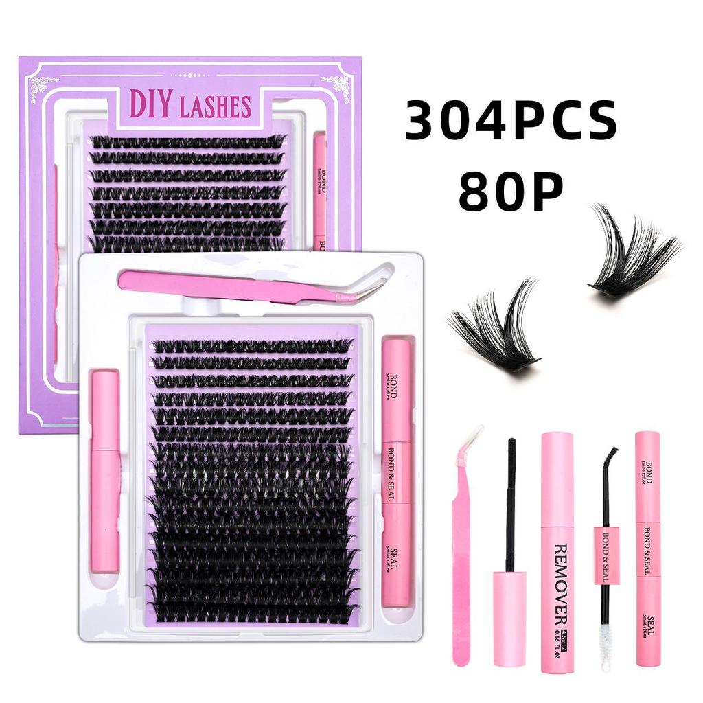 320-Cluster False Eyelashes Set: Includes Glue, Remover, Tweezers, and Individual Lashes (50P, 60P, 80P, 100P Options)
