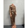 Fashionable Women's Smooth Satin Half Sleeved Upper Suit Two-piece Set