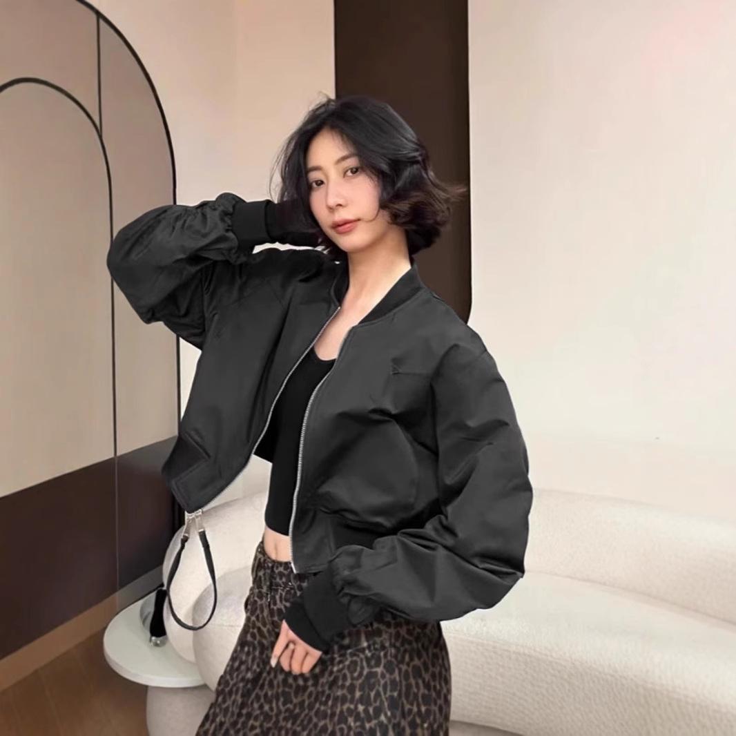 

Women s European Stand-Up Collar Baseball Jacket - 2025 Spring Collection, Versatile Small Size Casual Outerwear XL чорний