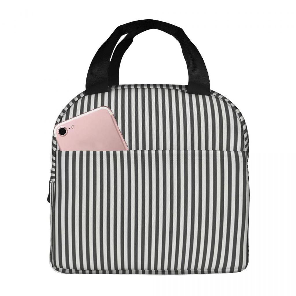 Vertical And Horizontal Diagonal Stripe Design Pattern Insulated Lunch Bag for Women Children Food Boxes Thermal Lunch Box Tote