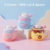 400ml Cute Cat Donut Mug with Lid and Spoon, Ceramic Coffee Cup, 3 Colors Available, Sweet Gift for Girls, Friends, Birthday