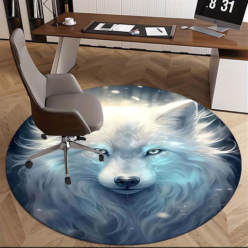 1pc Anime Wolf Design Round Carpet Office Chair Mat, Non Slip Rug for Home Decor, Living Room, Bedroom, Game Room